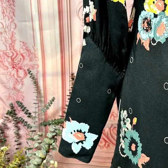 Free People Sunshadows Slit Sleeve Mini Dress Black Combo 4 - Picture 13 of 16